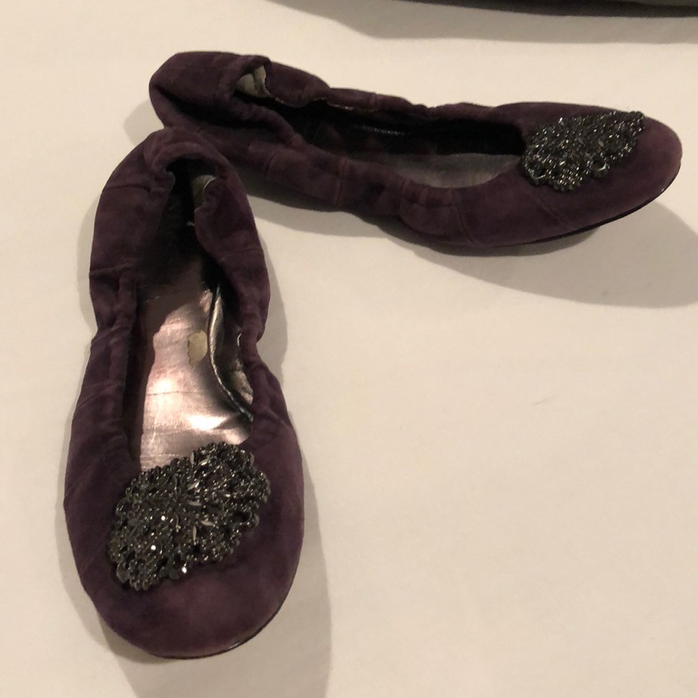 Tahari plum suede embellished flats